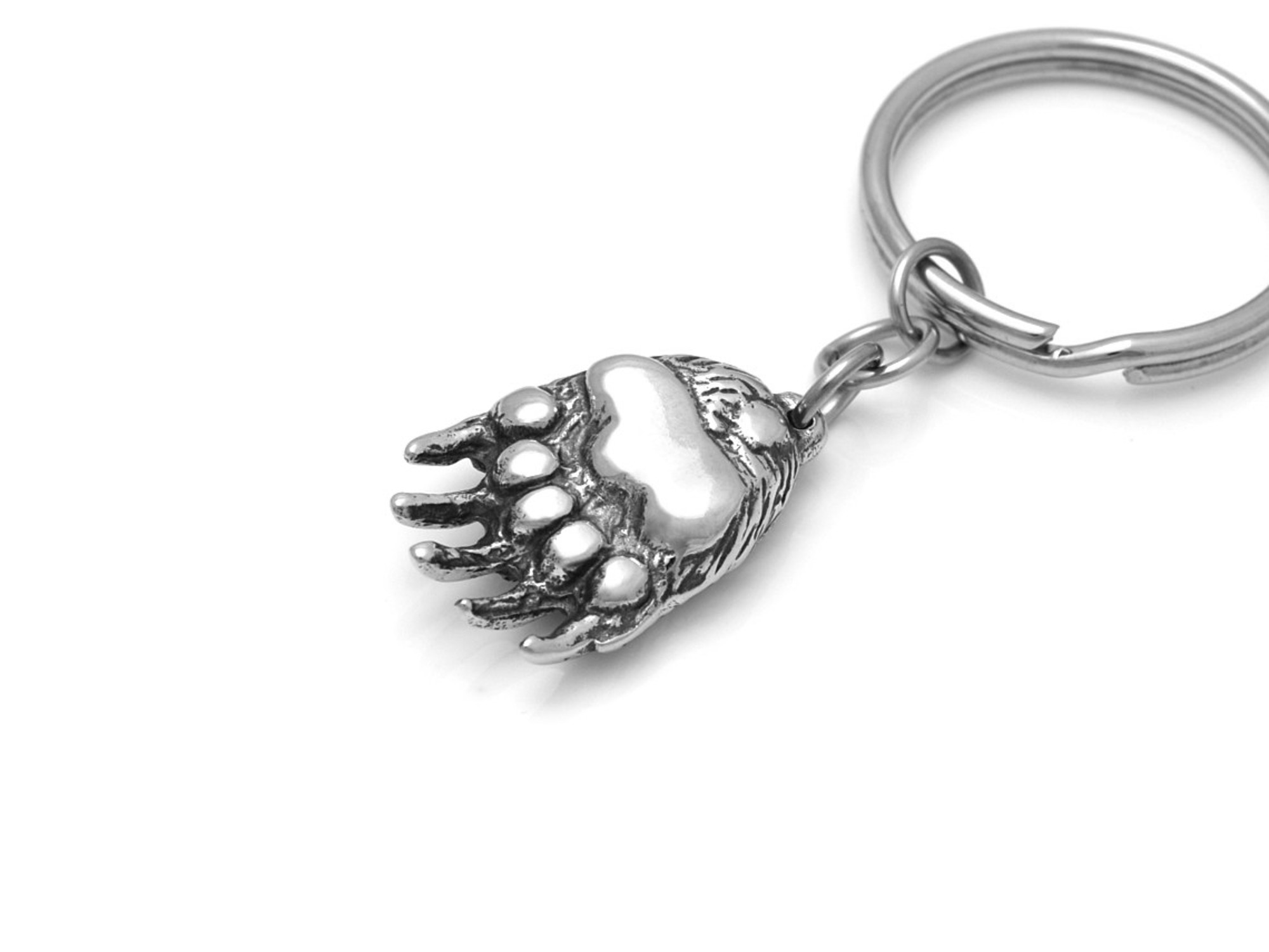 Björnklo Nyckelring, Grizzly Björn Accessoar, Djur Nyckelhållare i Tenn och Stål - 2