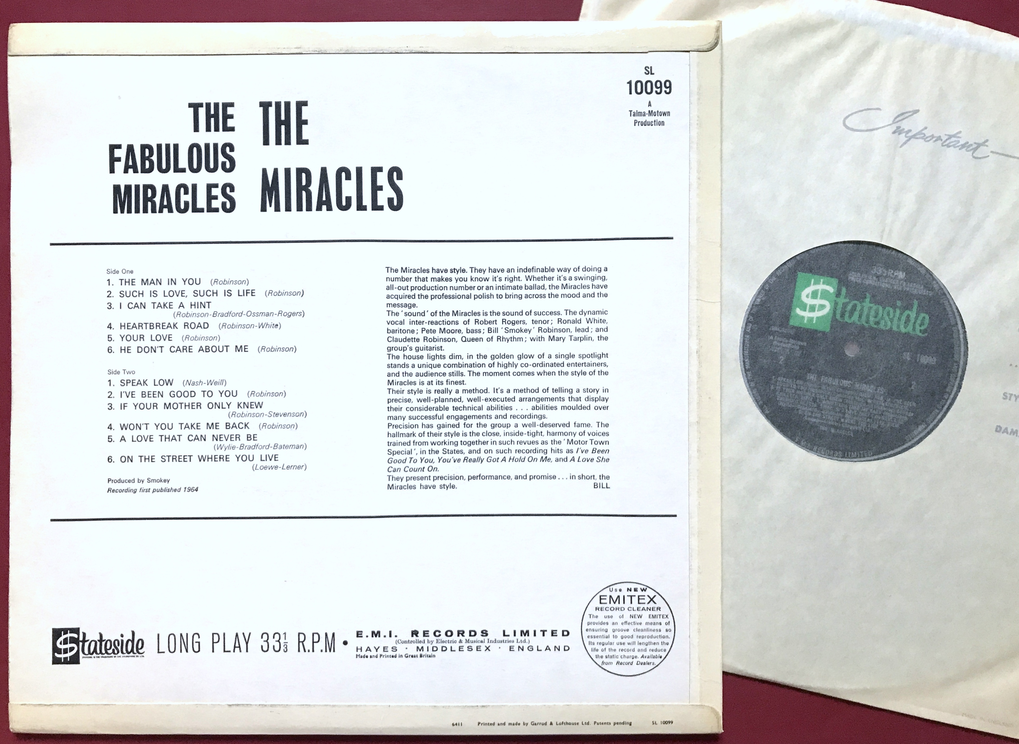 Nostalgipalatset - The MIRACLES - The Fabulous Miracles UK-orig LP 1964