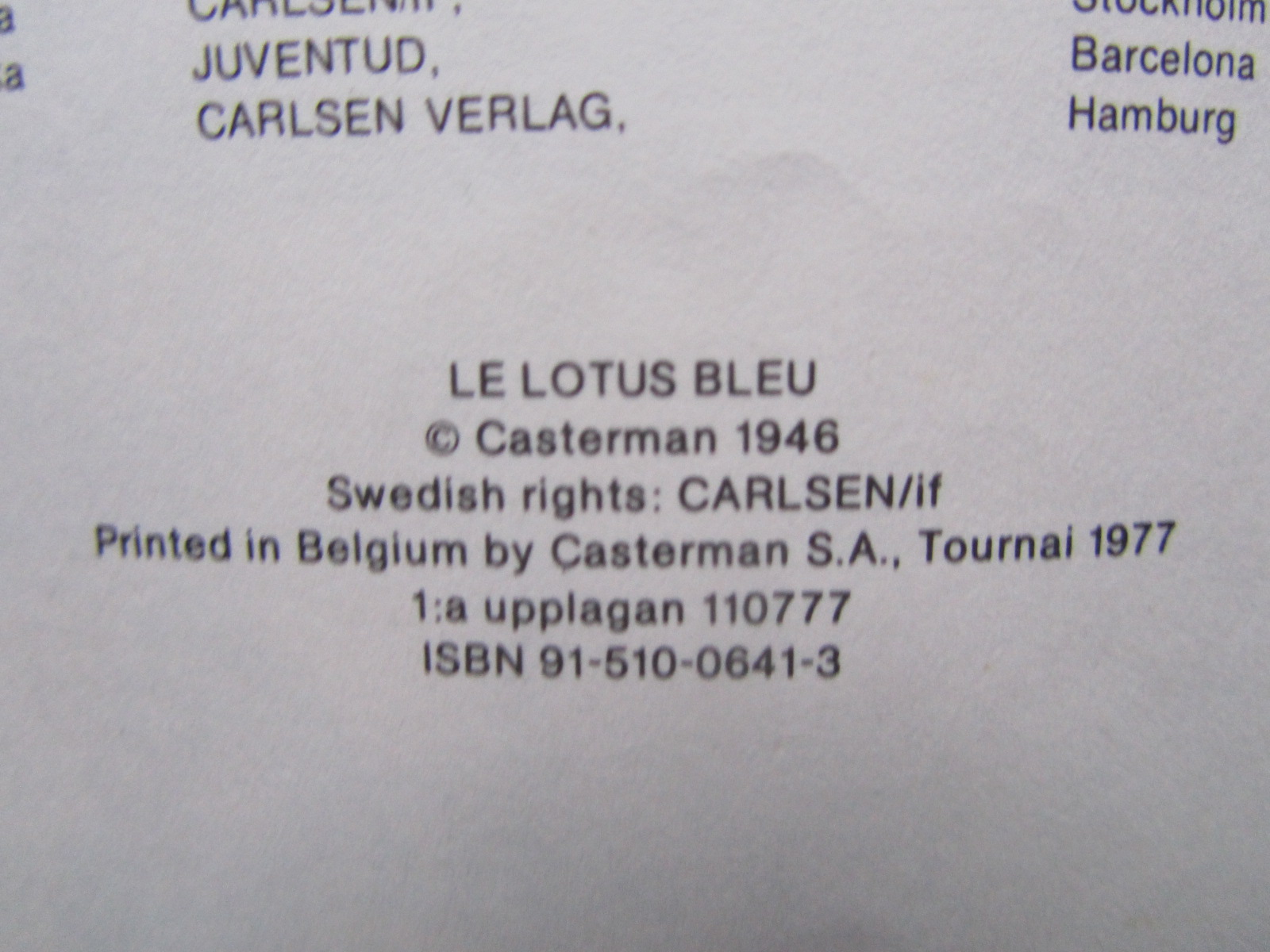 Tintin 21 Blå Lotus 1:a uppl. 1977  - 4