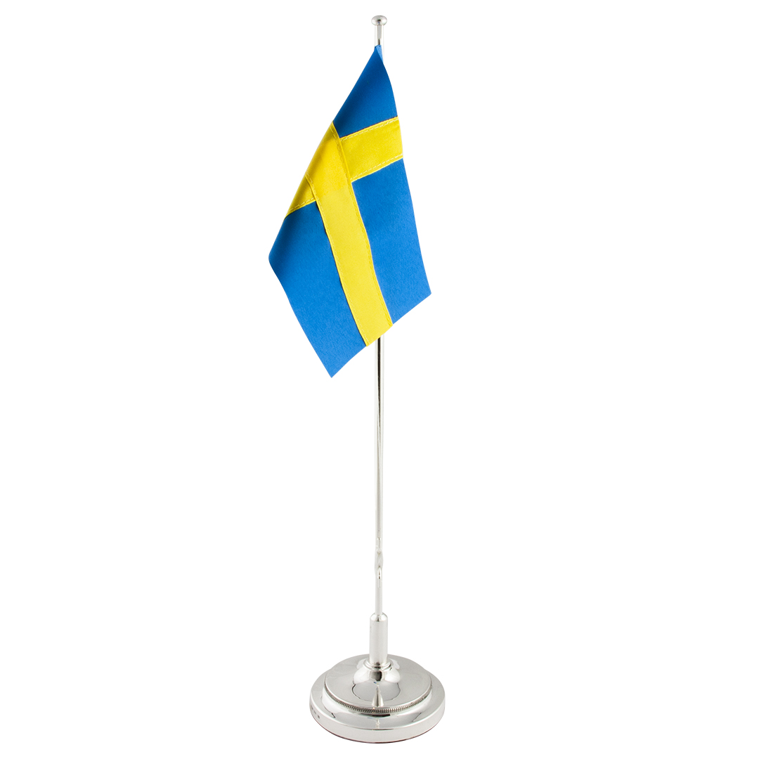 Flagstang i ægte sølv, 45 cm med svensk flag