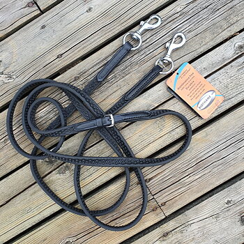 Nordic-Horse tygel svart biothane med bubbel med spänne på mitten i crom samt hakar.. 260 cm / 15 mm med bra tyngd för T2 ridning.
