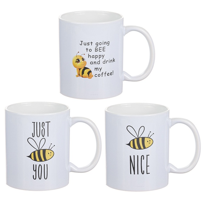 Mugg med bin, gult bi med text, 10 cm