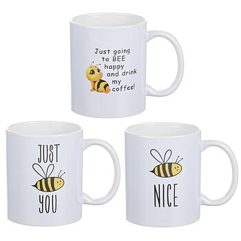 Mugg med bin, gult bi med text, 10 cm