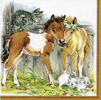Servetter med ponny o föl, 33x33 cm