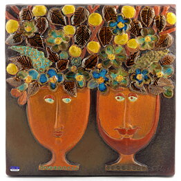 Stig Lindberg (1960s) Wonderful Wall Plaque "The Flower Couple" 27 cm