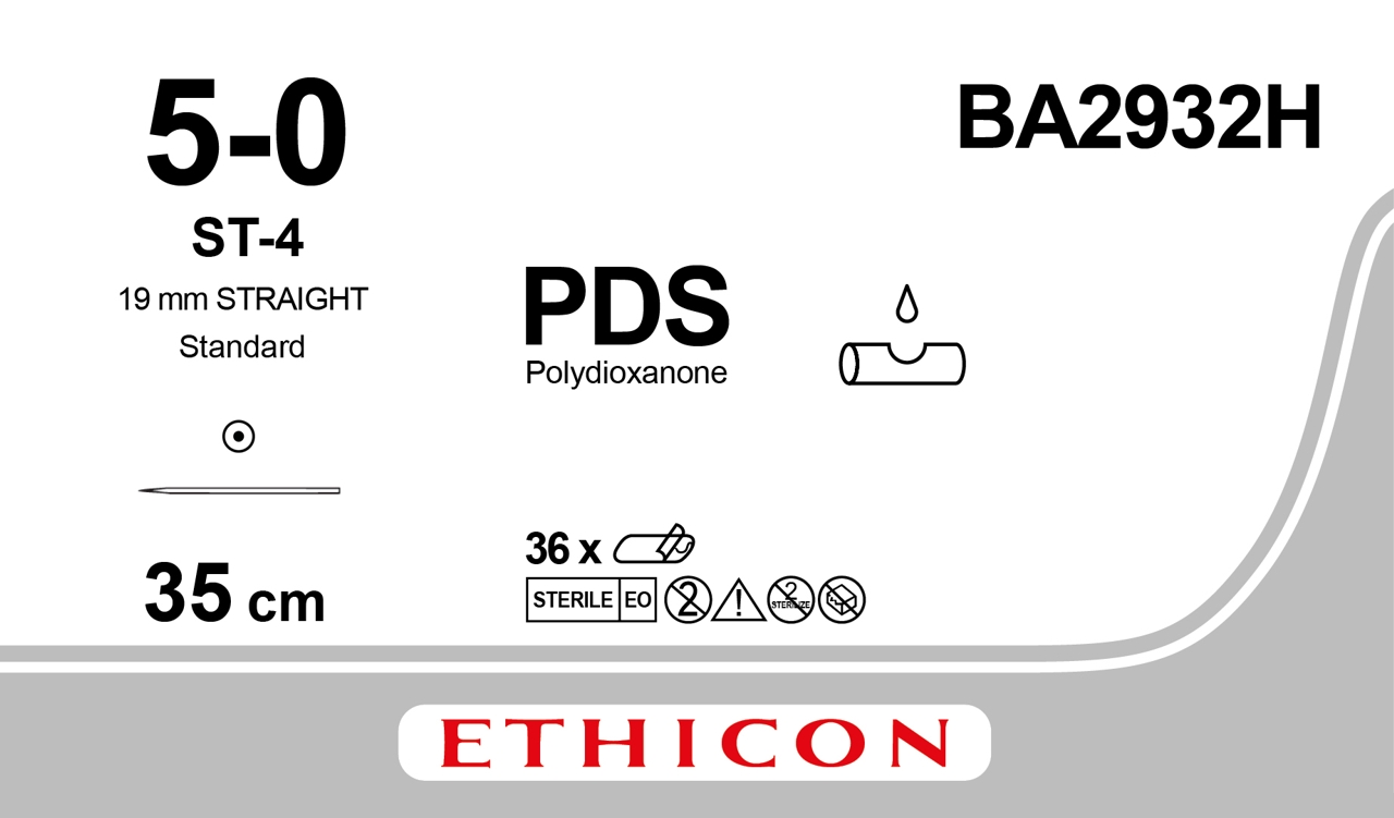 PDS II suture 5-0,  BA2932H, ST-4 35 cm purple
