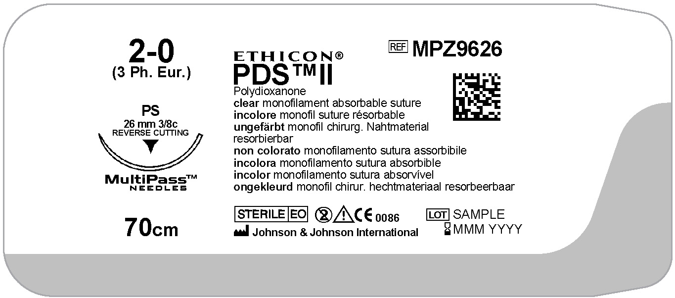 PDS II sutur 2-0,  MPZ9626H, PS 45 cm undyed