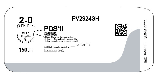 PDS II suture 2-0,  PV2924SH, MH-1 150CM LOOP purple