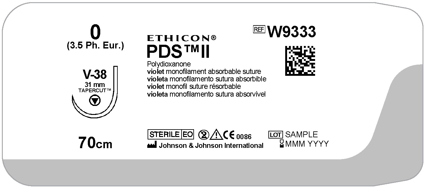 PDS II suture 0,  W9333T, V-38 70 cm purple
