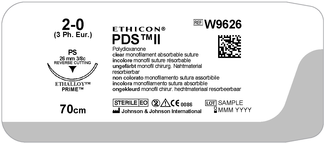 PDS II suture 2-0,  W9626T, PS 70 cm undyed