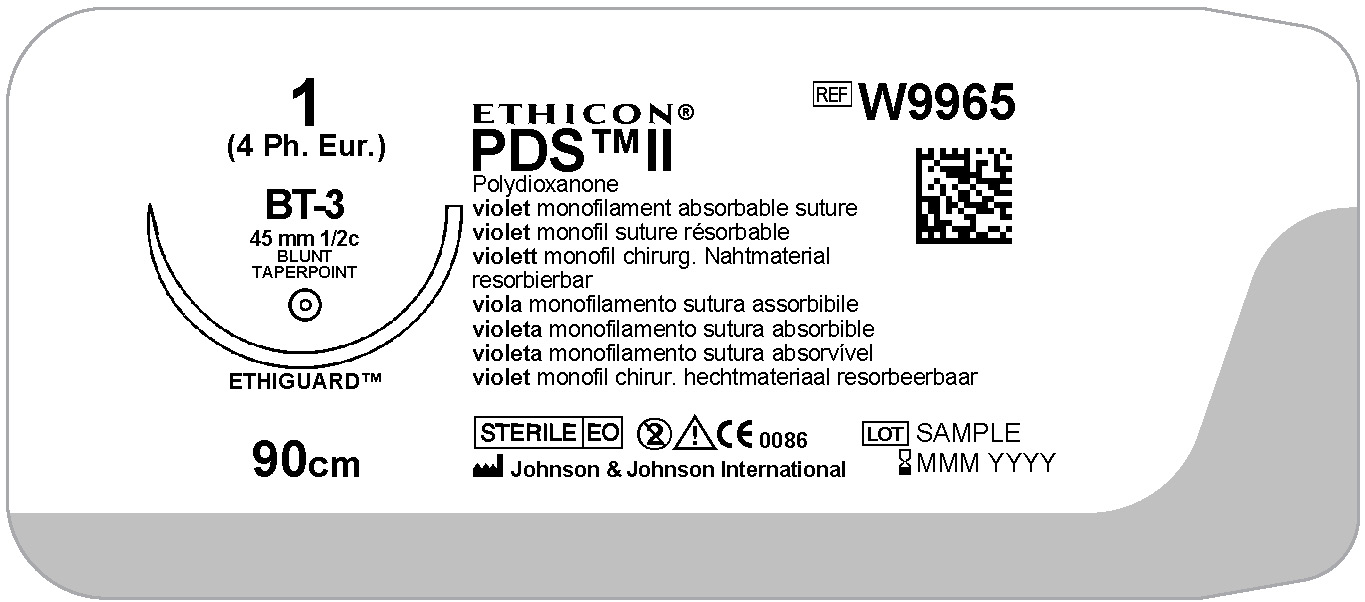 PDS II suture 1,  W9965T, BT-3 90 cm purple