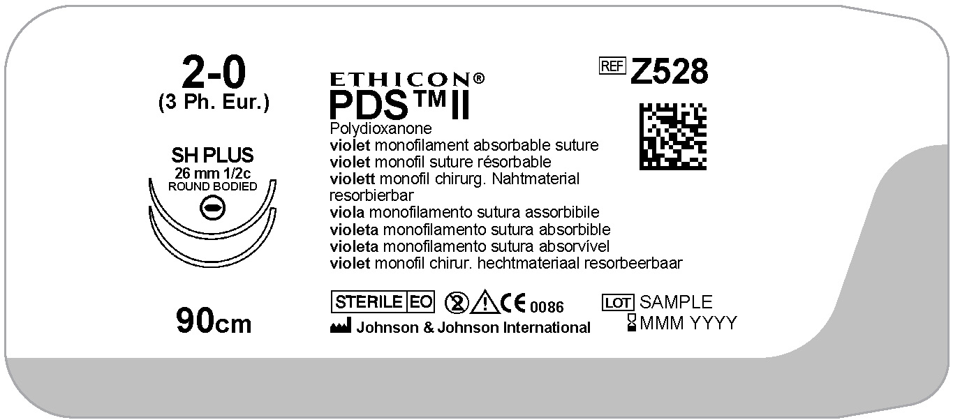 PDS II suture 2-0,  Z528H, 2XSH 90 cm purple