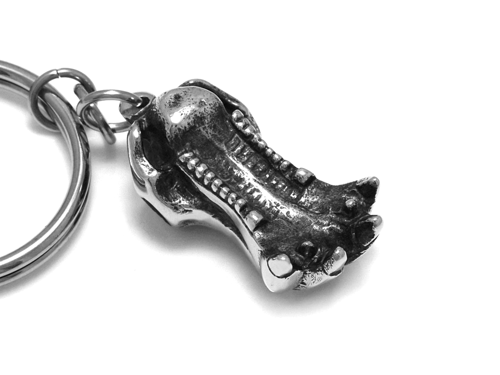 Flodhästskalle Nyckelring, Flodhäst Accessoar, Djurskalle Nyckelhållare i Tenn och Stål - 4