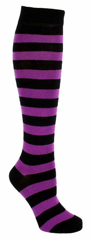 Knästrumpor Black and Purple Thin Striped