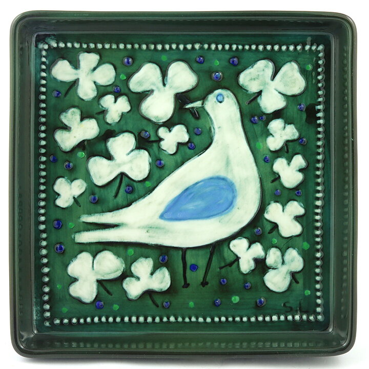 シルヴィア・レウショヴィウス  正方形  鳥の陶板   Wall Plaque   1970年代  18cm