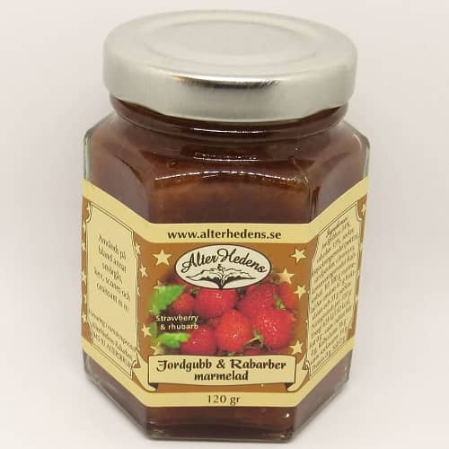 AlterHedens Jordgubb & Rabarbermarmelad, 120g, 15st/låda