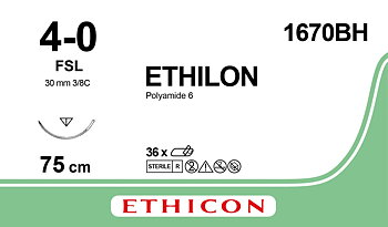 Ethilon sutur 4-0, 1670BH, FSL needle, 75 cm blue