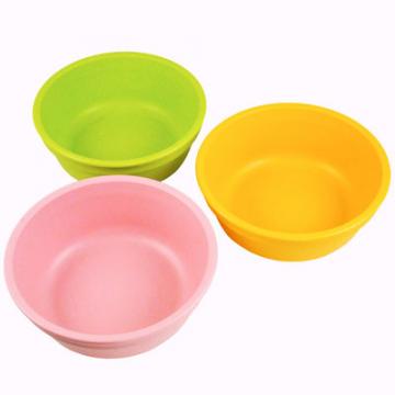 3 babyskålar i rosa grönt och orange