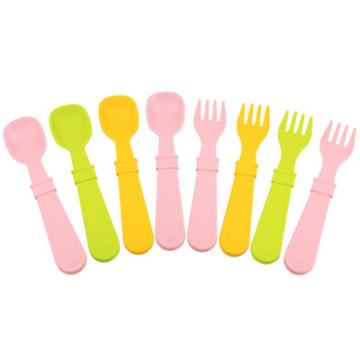8 børnebestik i pink, orange og grøn