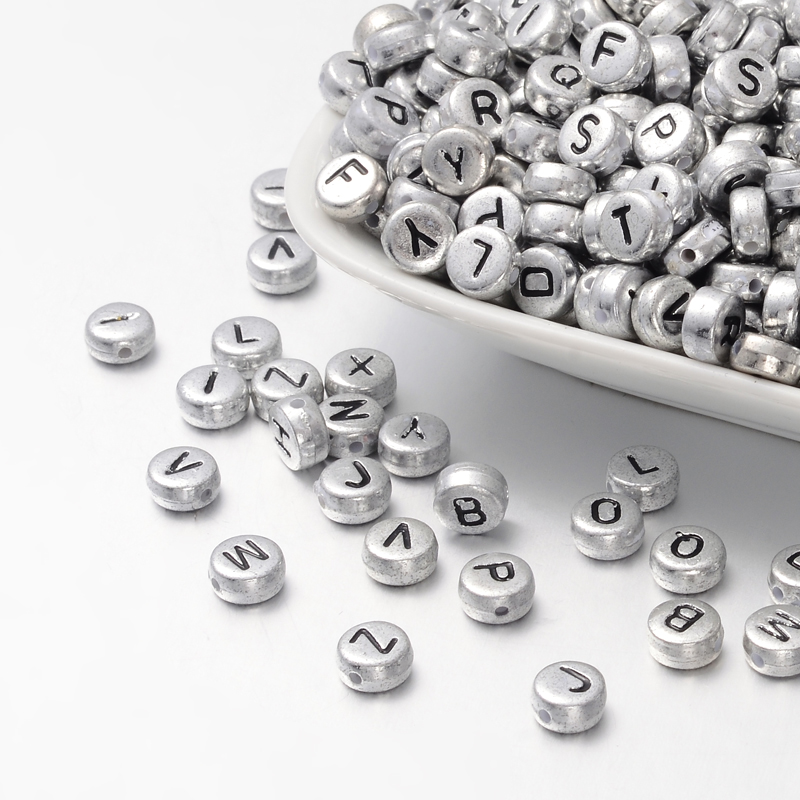 Abc bokstavspärlor silver slumpvis mixade 100st