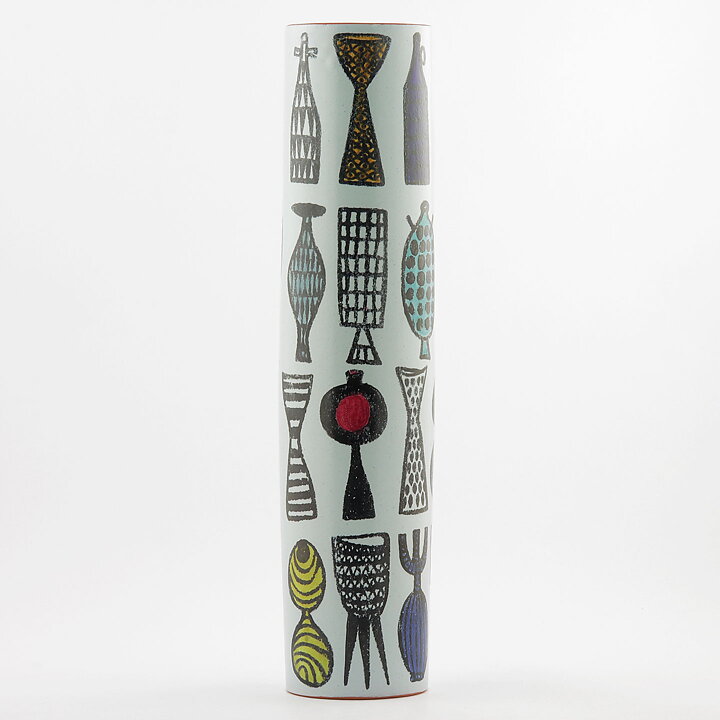 Stig Lindberg (Karneval 1958) Cylinder Vase with Artware Decor 36 cm