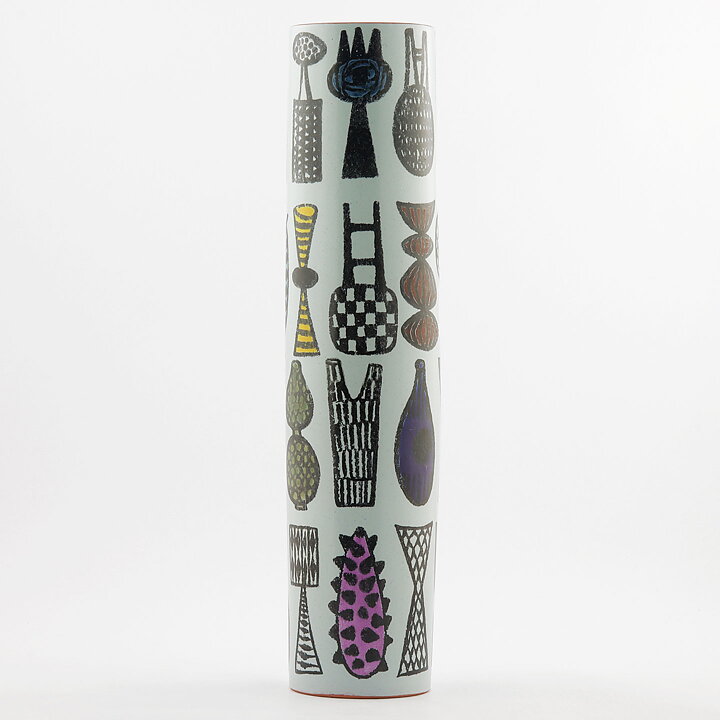 Stig Lindberg (Karneval 1958) Cylinder Vase with Artware Decor 36 cm