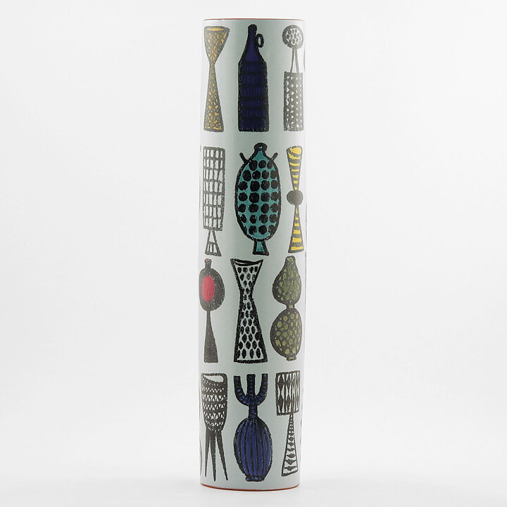 Stig Lindberg (Karneval 1958) Cylinder Vase with Artware Decor 36 cm
