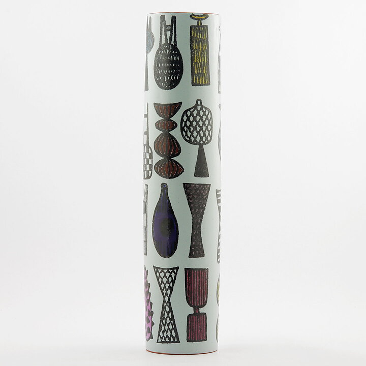 Stig Lindberg (Karneval 1958) Cylinder Vase with Artware Decor 36 cm