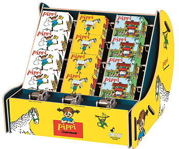 Speldosor, Art & Music Box-display, Pippi Långstrump, Bordsdisplay med 36 st.+3 st. demo.