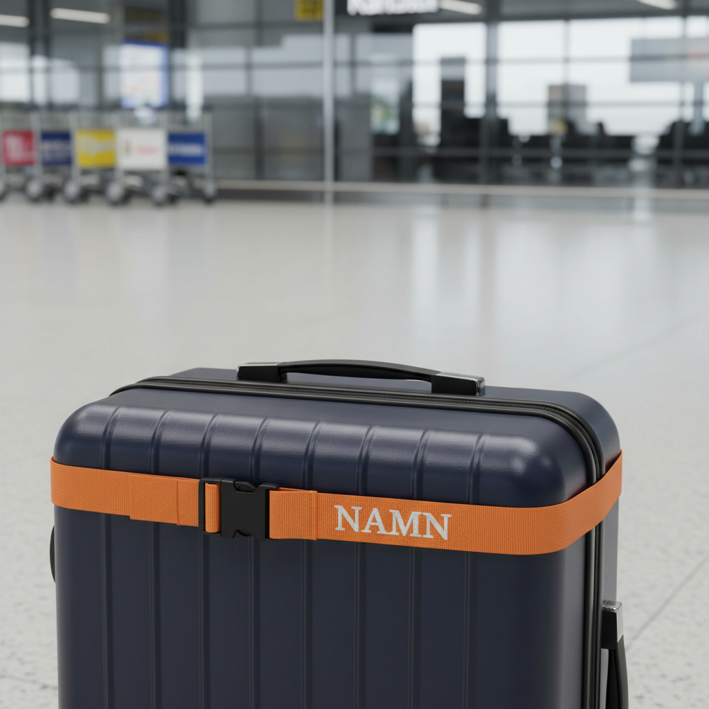 Bagageband med broderat namn orange
