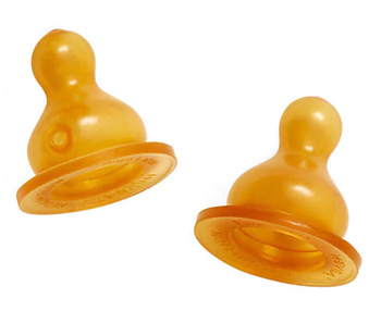 Två flasknappar av gult naturgummi