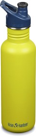Keltainen teräksestä valmistettu Klean Kanteen urheilupullo