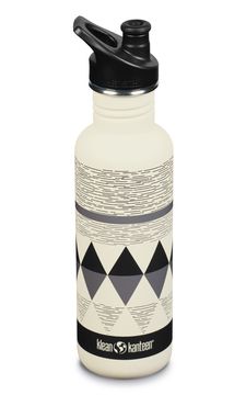 Mustavalkokuvioinen Klean Kanteen teräksinen urheilupullo