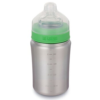 Klean Kanteen teräksinen tuttipullo, jossa vihreä rengas ja tutti