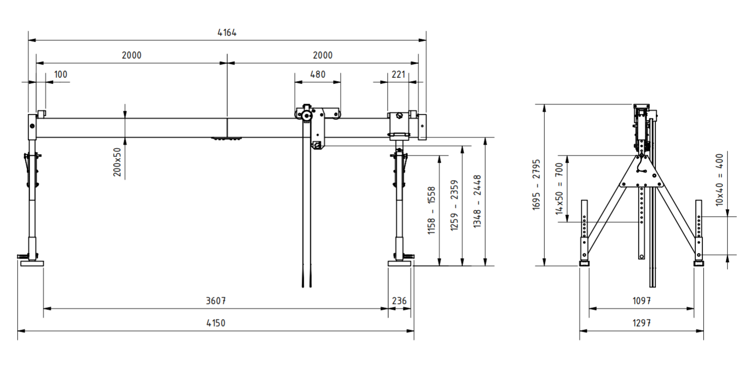 Bockkran 1000 kg i aluminium - 2