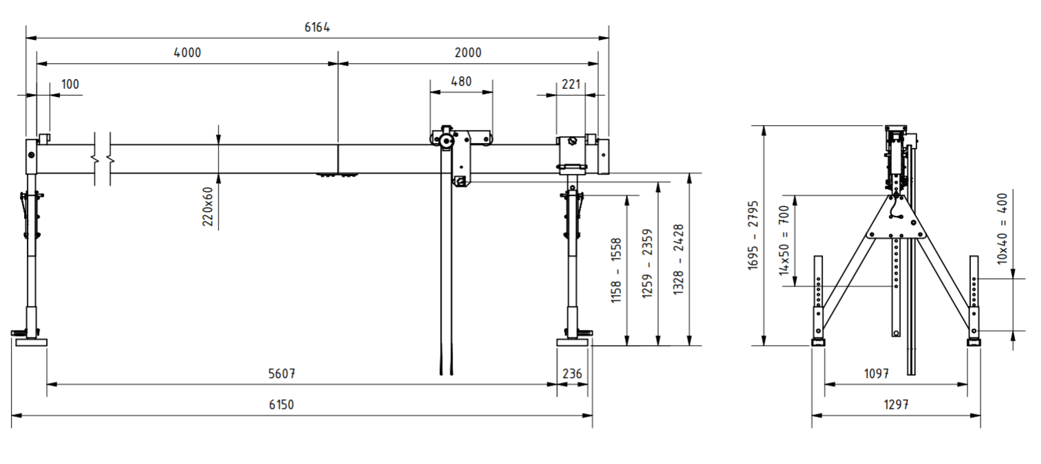 Bockkran 1000 kg i aluminium - 2
