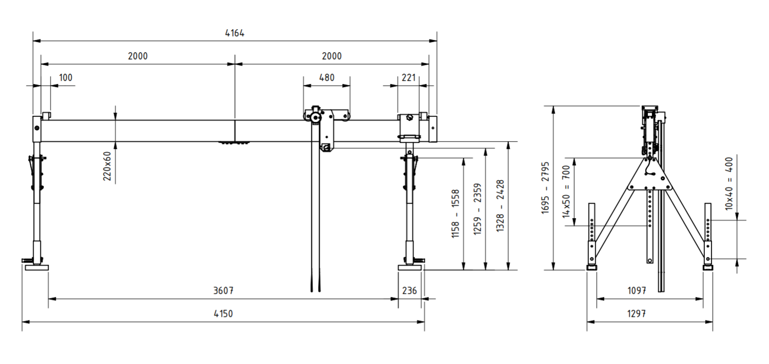 Bockkran 1500 kg i aluminium - 2