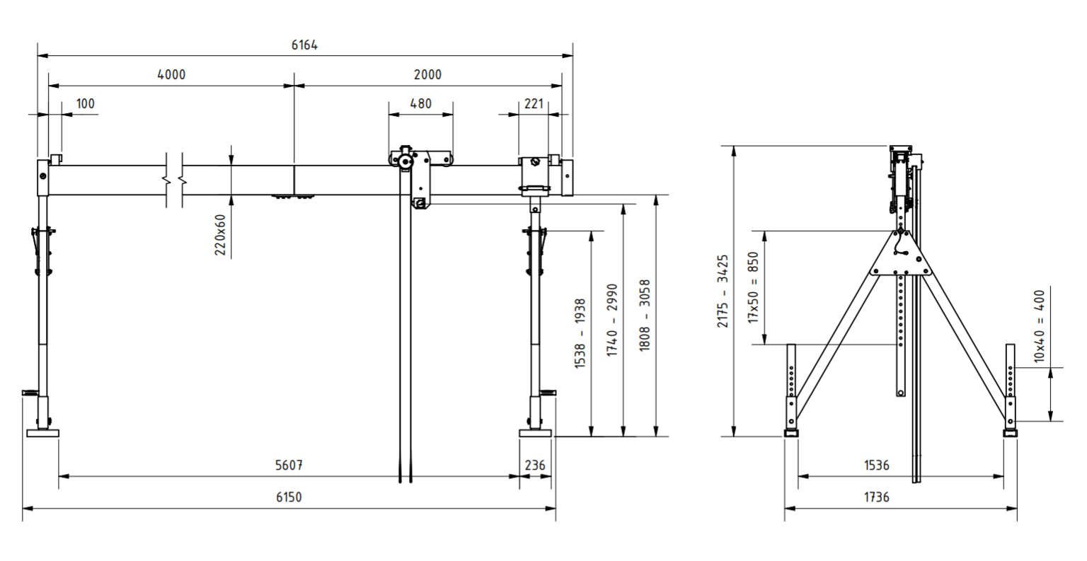 Bockkran 1000 kg i aluminium - 2
