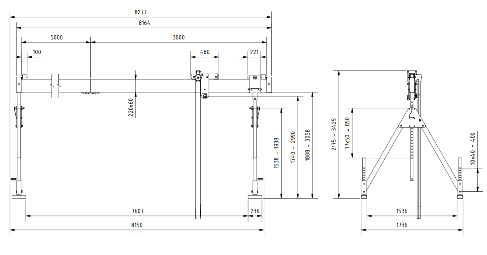 Bockkran 1000 kg i aluminium - 2