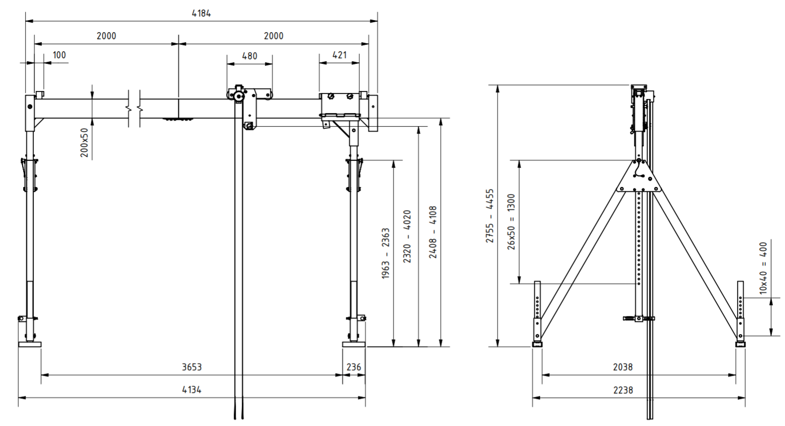 Bockkran 1000 kg i aluminium - 2