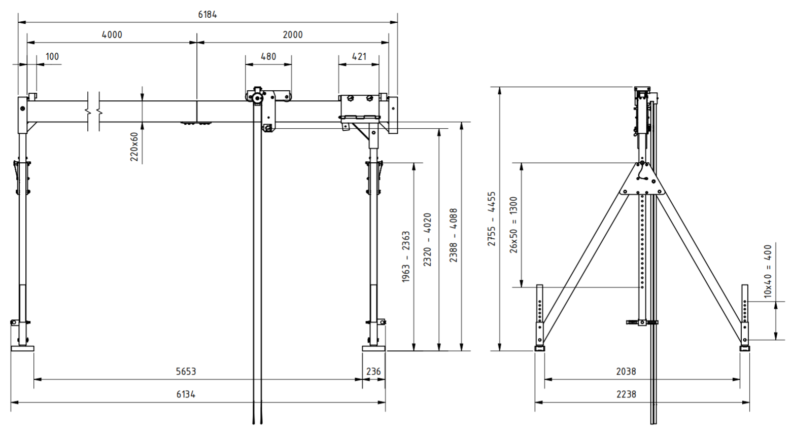 Bockkran 1000 kg i aluminium - 2