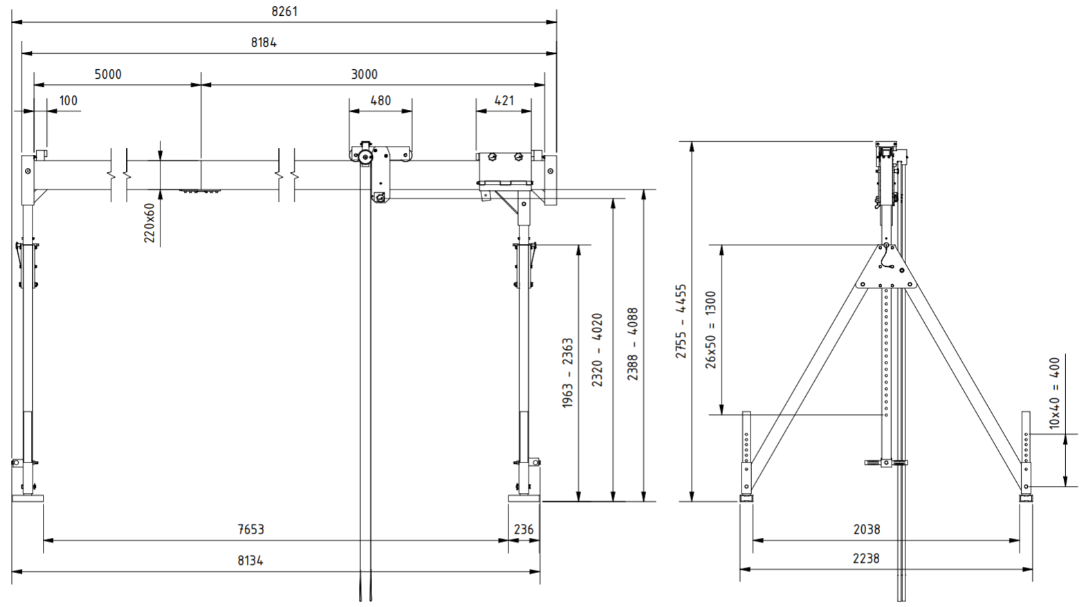 Bockkran 1000 kg i aluminium - 2