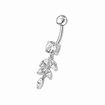 Navelpiercing i kirurgiskt stål och sterling silver med vackra glittriga kristaller