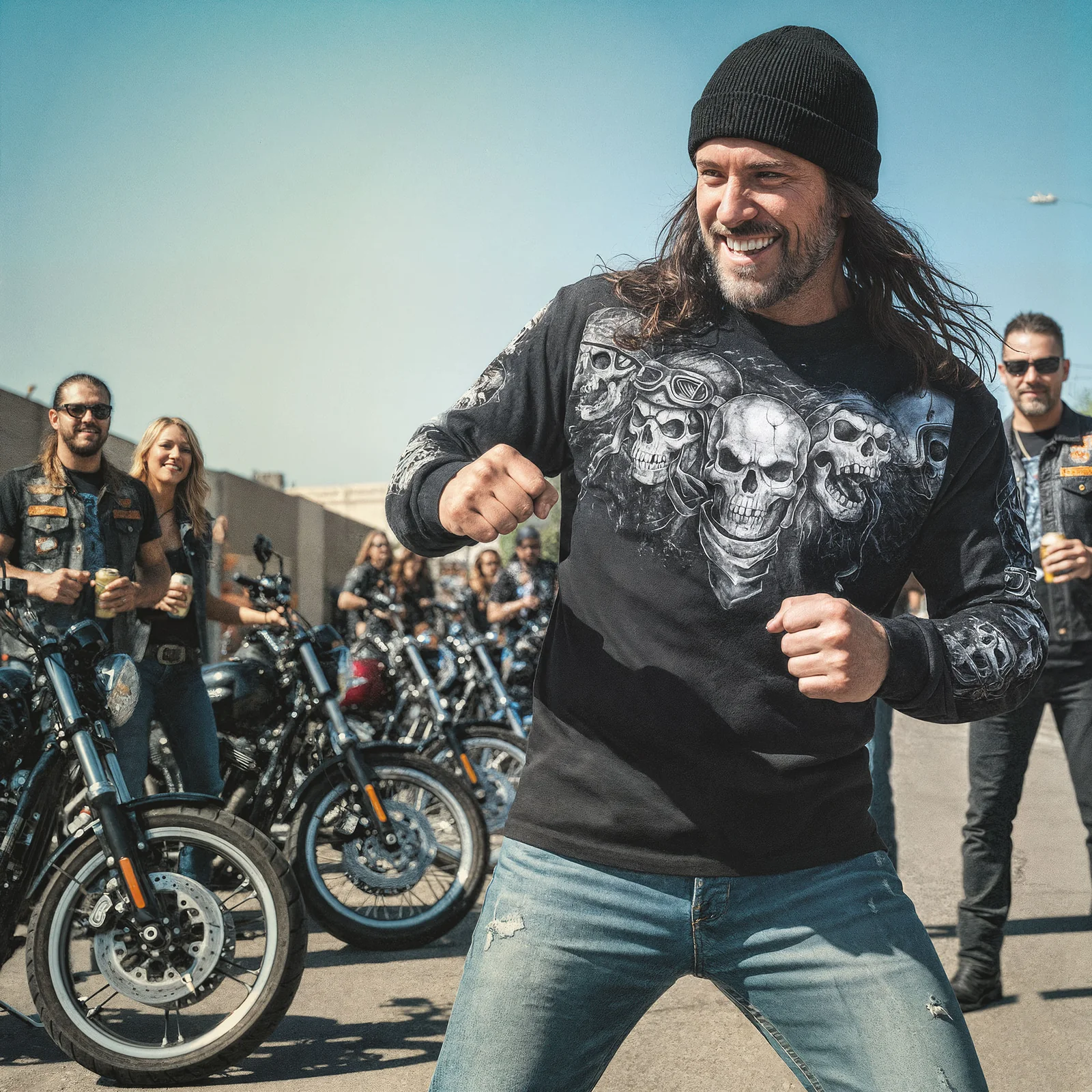 Hot Leathers Five Skulls – Svart långärmad MC T-shirt - 3
