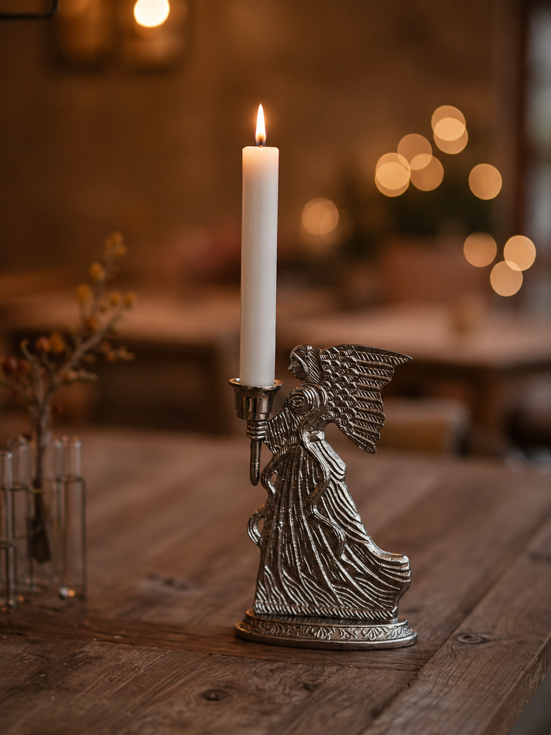 Ljusstake - Ljusbärare - Ängel - Antiksilver - 20 cm - 2