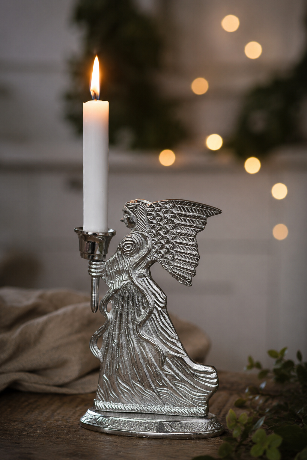 Ljusstake - Ljusbärare - Ängel - Antiksilver - 20 cm - 3