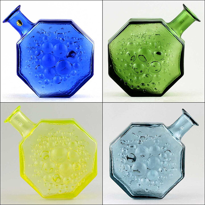 ナニー・スティル Stella Polaris ステラポラリスシリーズ 八角形の青いガラスの花瓶 Vase 1967年  19cm (1)
