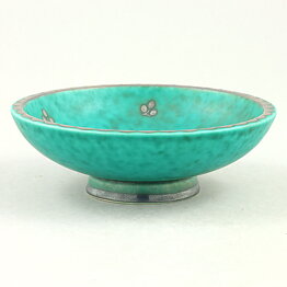 Wilhelm Kåge (Argenta 1959) Green Bowl with Silver Flower Decor 12,5 cm