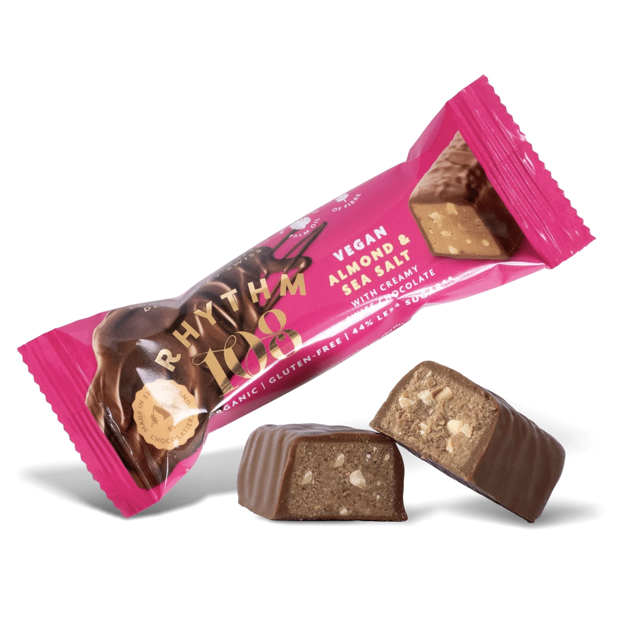 Vegansk mjölkfri chokladbar med salt mandel rhythm 108 33g