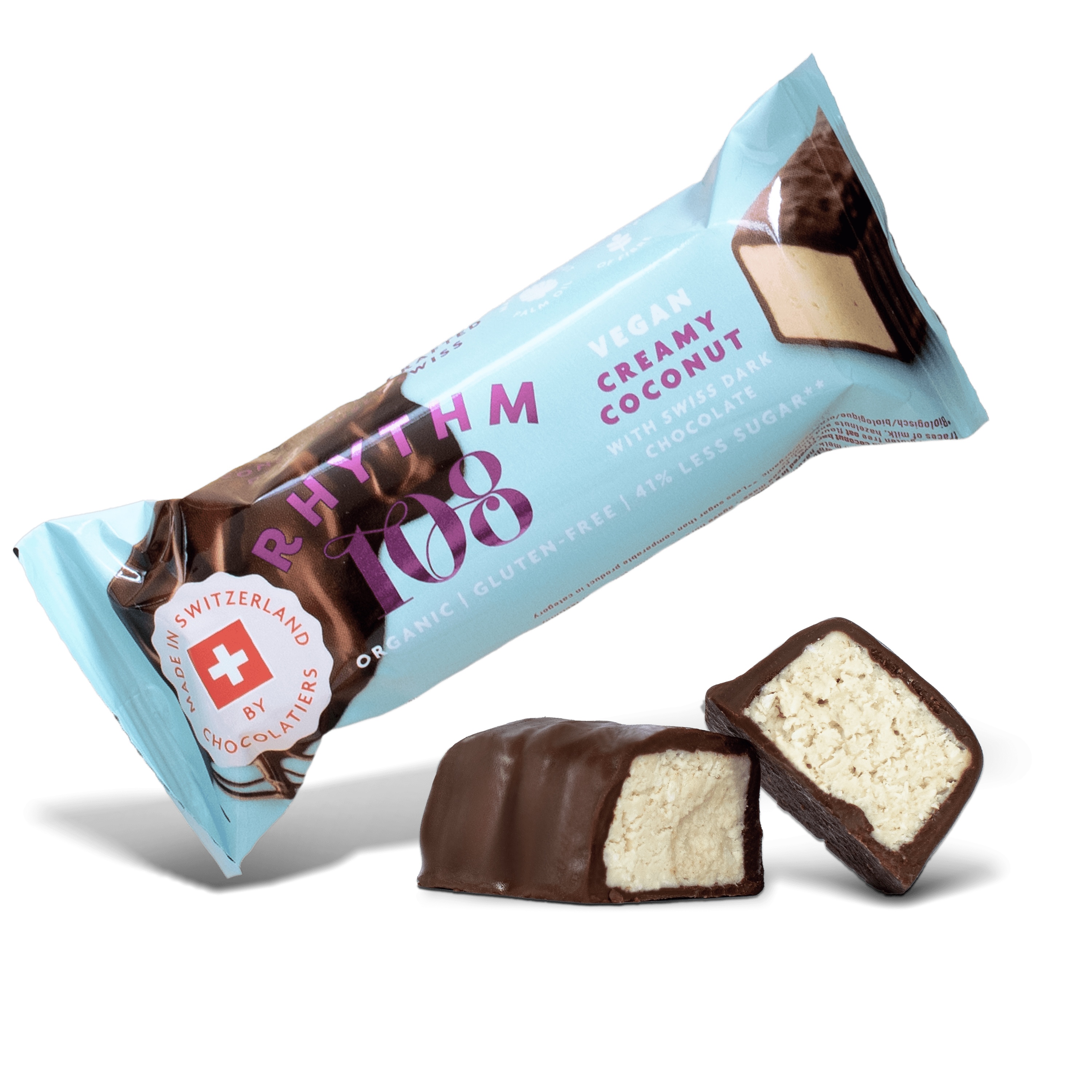 vegansl mjölkfri chokladbar med kokosfyllning rhythm 108 33g